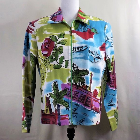 NEW * St John Sport By Marie Gray Colorful Zip Up w Pockets Jacket Windbreaker M - Picture 3 of 16